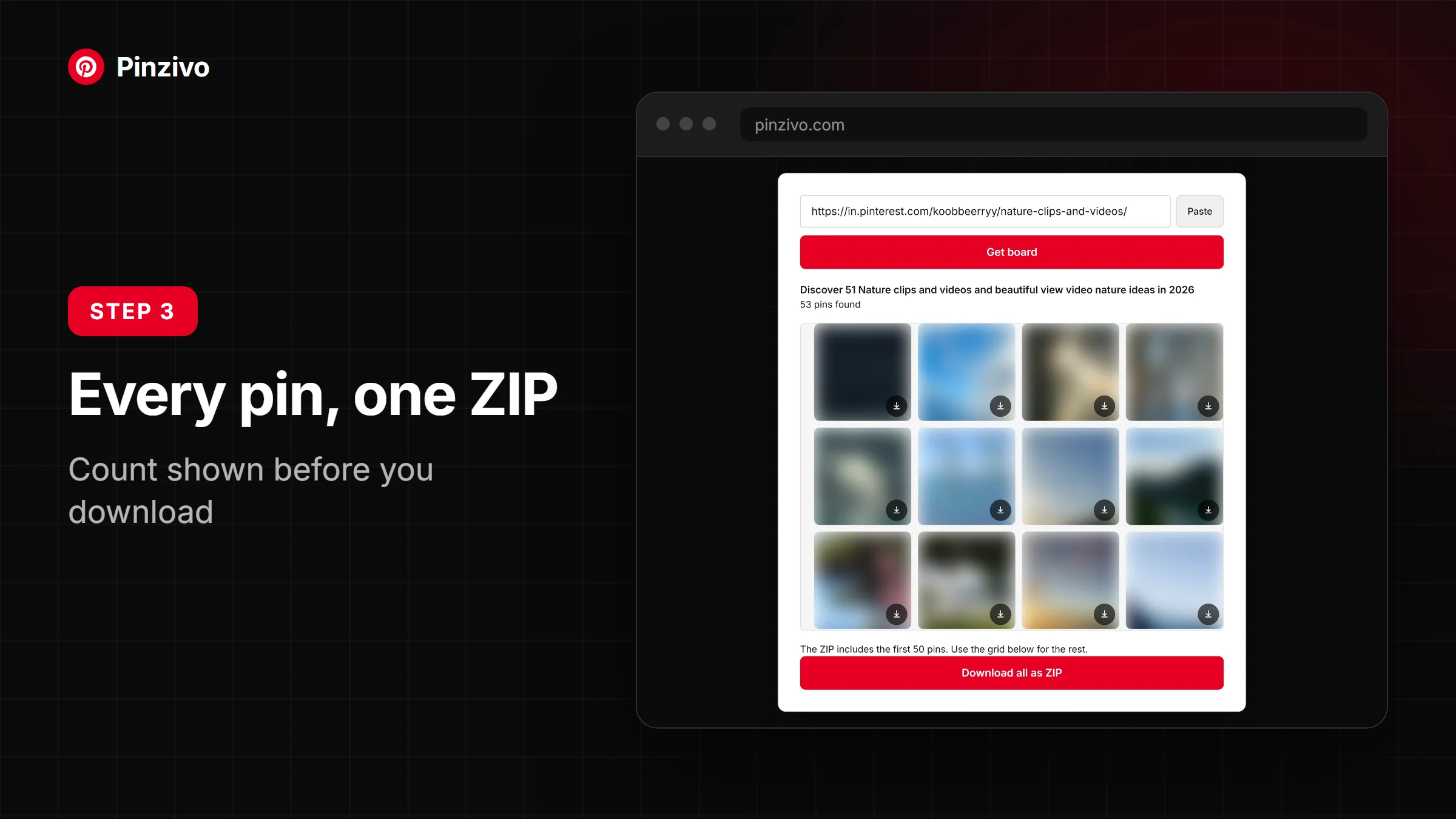Every pin, one ZIP: the Pinzivo downloader on a computer