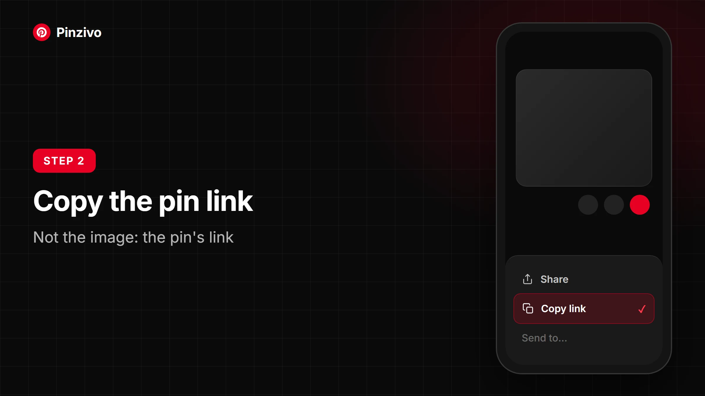 Copying a Pinterest link: tap Share, then Copy link