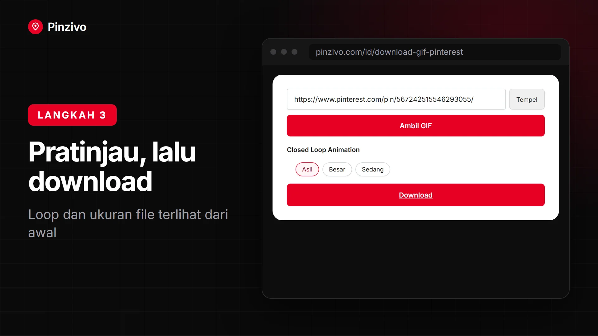 Pratinjau lalu download GIF Pinterest Pratinjau lalu download GIF Pinterest dengan ukuran file terlihat di komputer
