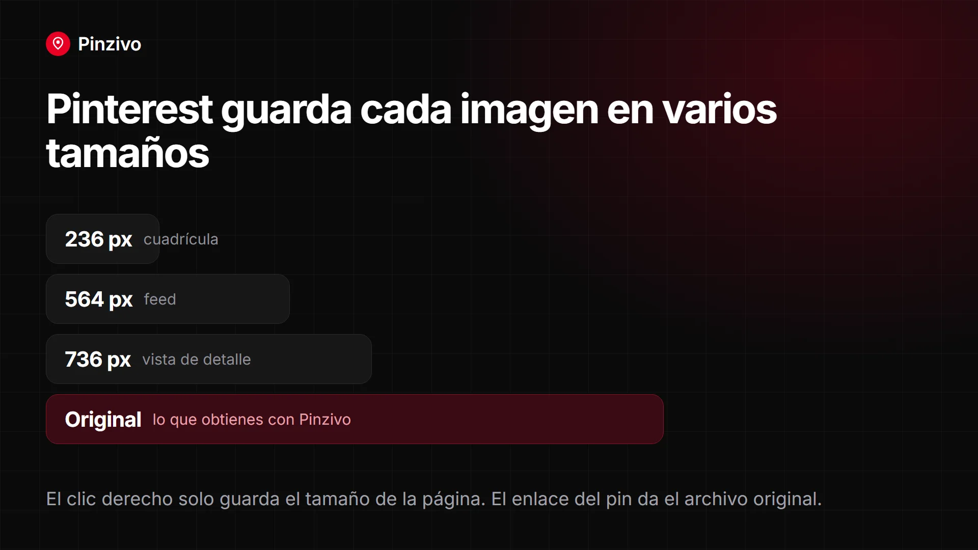 Tamaños de imagen de Pinterest: original y vista previa Tamaños de imagen de Pinterest: 236 px, 564 px, 736 px y el archivo original
