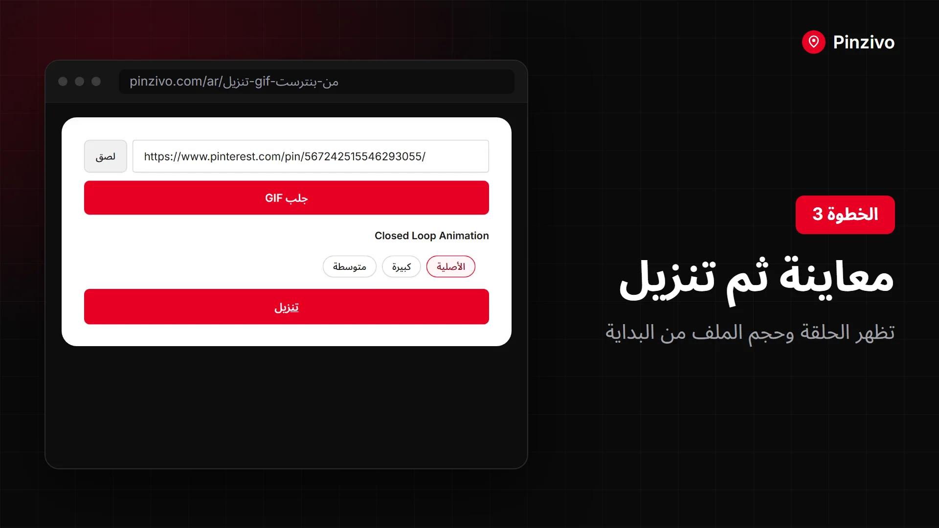 معاينة وتنزيل صورة GIF من بنترست مع إظهار حجم الملف